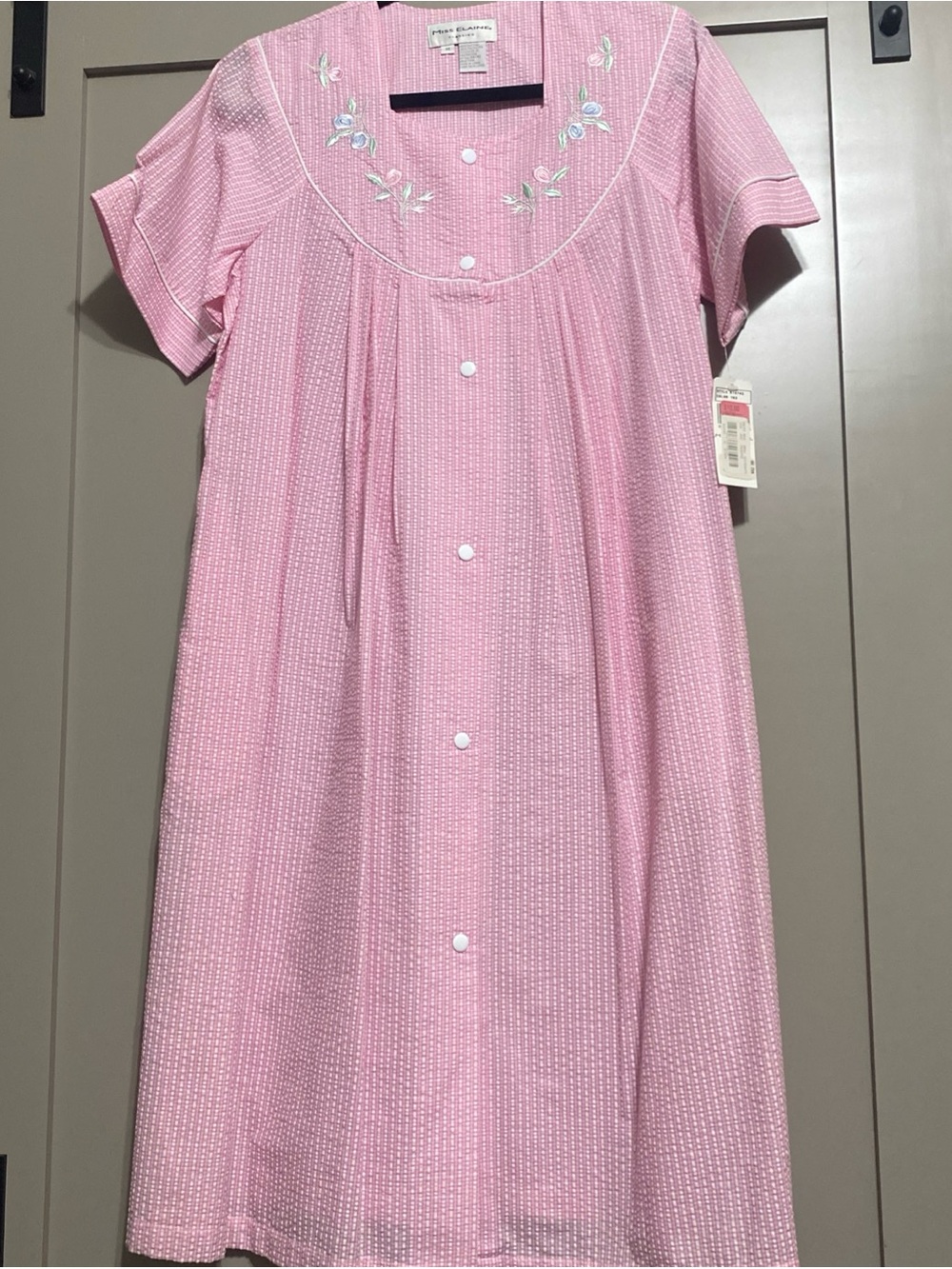 Vtg 80’s NWT Miss Elaine Pink Embroidered Button-Front Housecoat